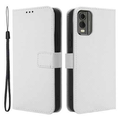 For Nokia C32 Protective Phone Case Leather Folio Flip Cover Stand Diamond Texture Wallet Phone Case