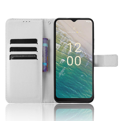 For Nokia C32 Protective Phone Case Leather Folio Flip Cover Stand Diamond Texture Wallet Phone Case