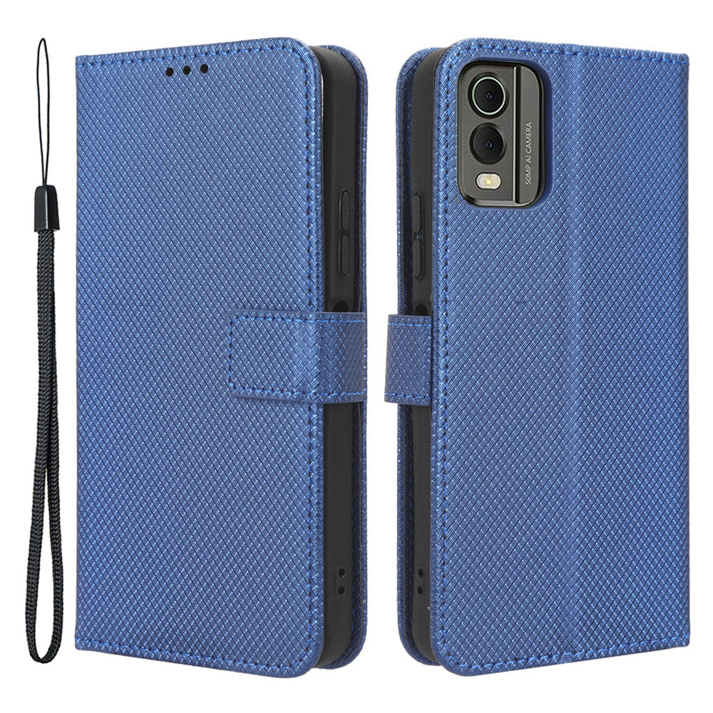 For Nokia C32 Protective Phone Case Leather Folio Flip Cover Stand Diamond Texture Wallet Phone Case
