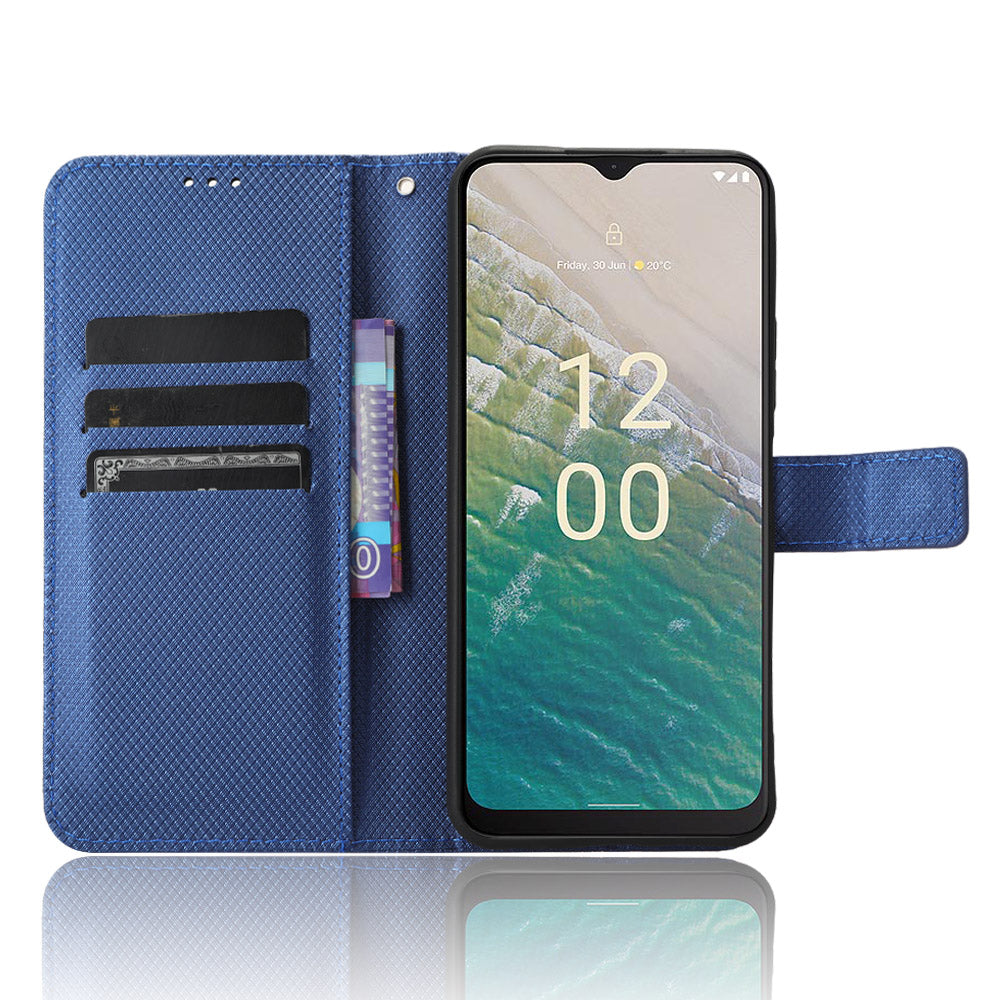 For Nokia C32 Protective Phone Case Leather Folio Flip Cover Stand Diamond Texture Wallet Phone Case