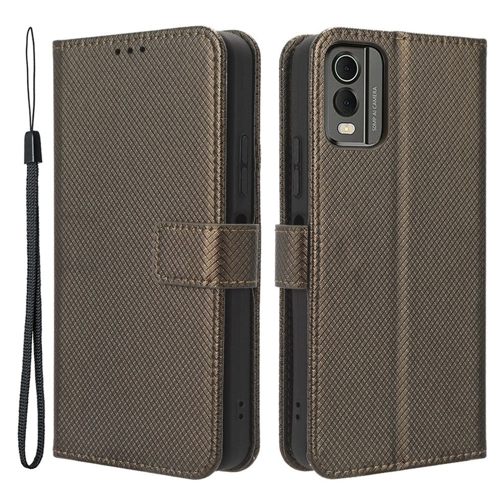 For Nokia C32 Protective Phone Case Leather Folio Flip Cover Stand Diamond Texture Wallet Phone Case