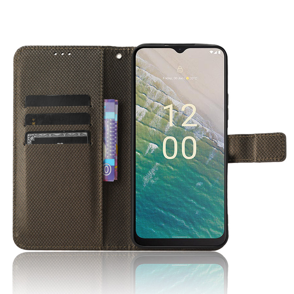 For Nokia C32 Protective Phone Case Leather Folio Flip Cover Stand Diamond Texture Wallet Phone Case