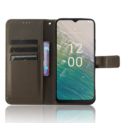 For Nokia C32 Protective Phone Case Leather Folio Flip Cover Stand Diamond Texture Wallet Phone Case