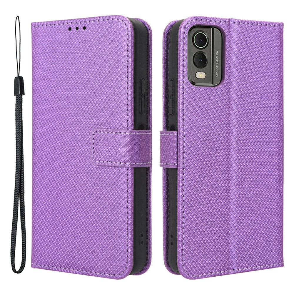 For Nokia C32 Protective Phone Case Leather Folio Flip Cover Stand Diamond Texture Wallet Phone Case