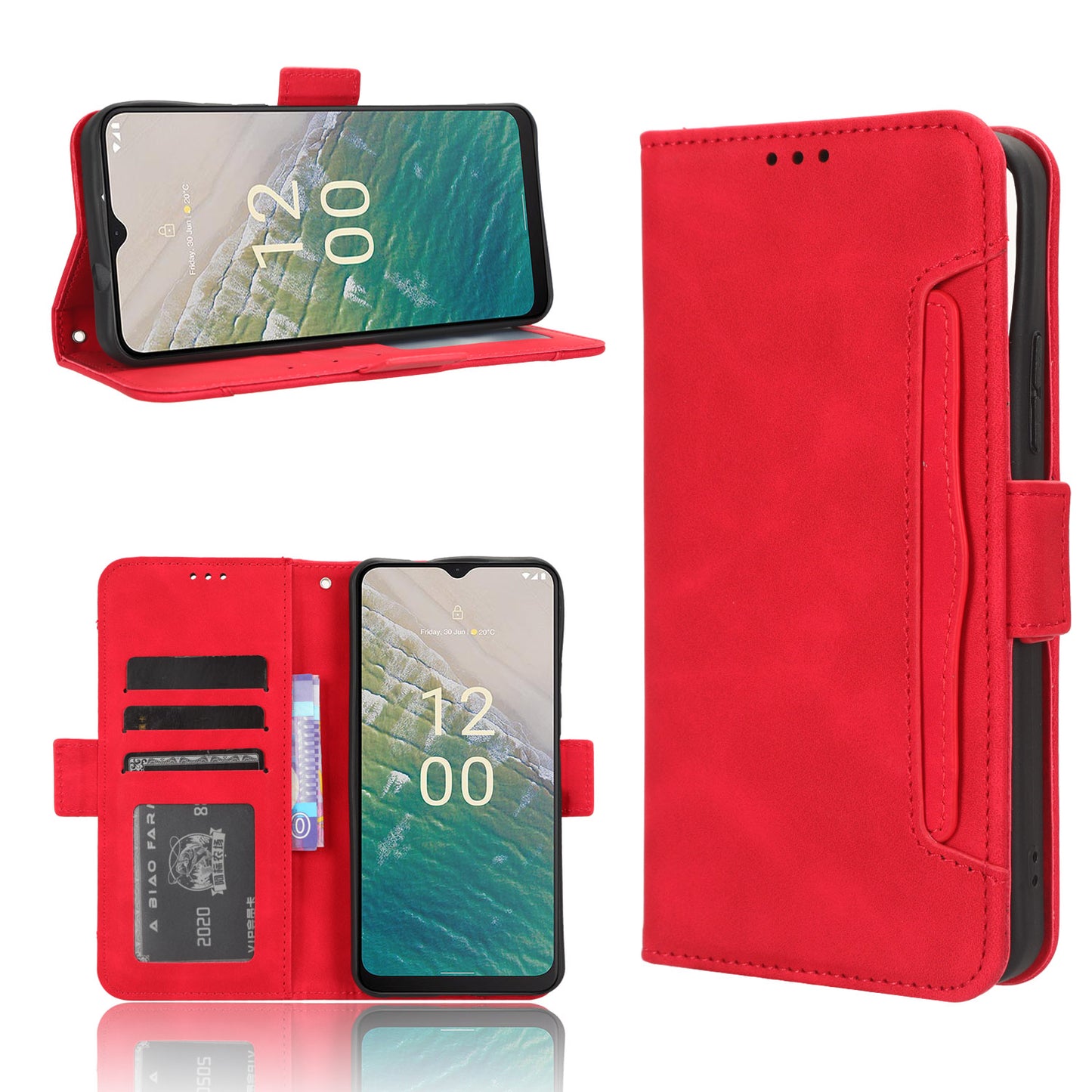 For Nokia C32 Flip Design PU Leather Phone Case Stand Multiple Card Slots Wallet Phone Cover