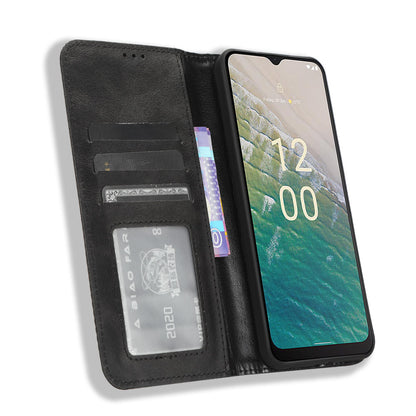 For Nokia C32 Retro Texture PU Leather Wallet Cell Phone Case Folio Stand Protective Cover