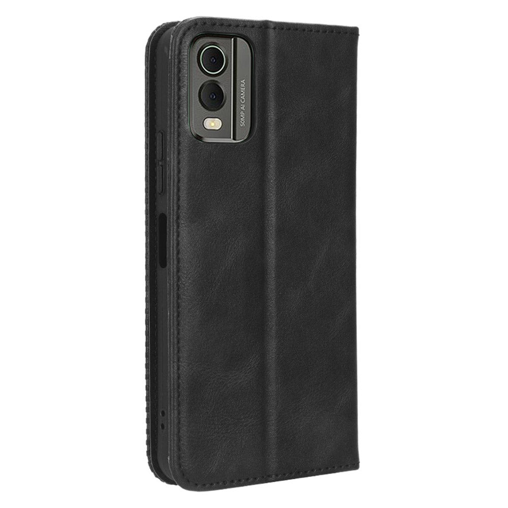 For Nokia C32 Retro Texture PU Leather Wallet Cell Phone Case Folio Stand Protective Cover