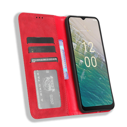 For Nokia C32 Retro Texture PU Leather Wallet Cell Phone Case Folio Stand Protective Cover