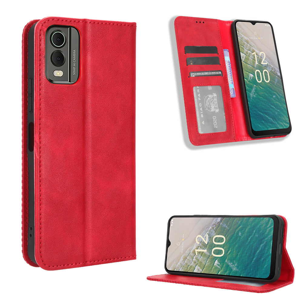 For Nokia C32 Retro Texture PU Leather Wallet Cell Phone Case Folio Stand Protective Cover