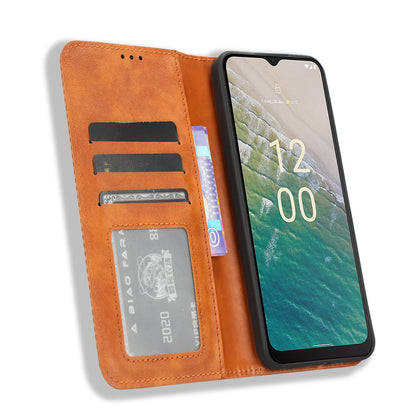 For Nokia C32 Retro Texture PU Leather Wallet Cell Phone Case Folio Stand Protective Cover