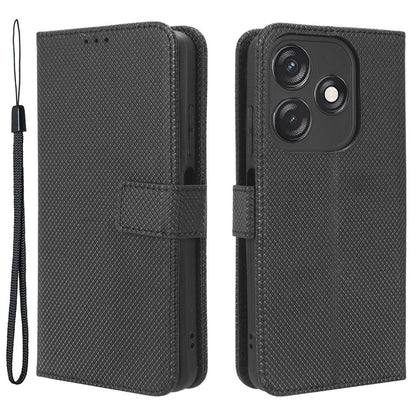 For Tecno Spark 10C 4G PU Leather+TPU Cell Phone Cover Diamond Texture Flip Stand Wallet Case