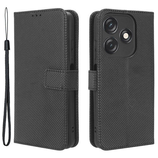 For Tecno Spark 10C 4G PU Leather+TPU Cell Phone Cover Diamond Texture Flip Stand Wallet Case