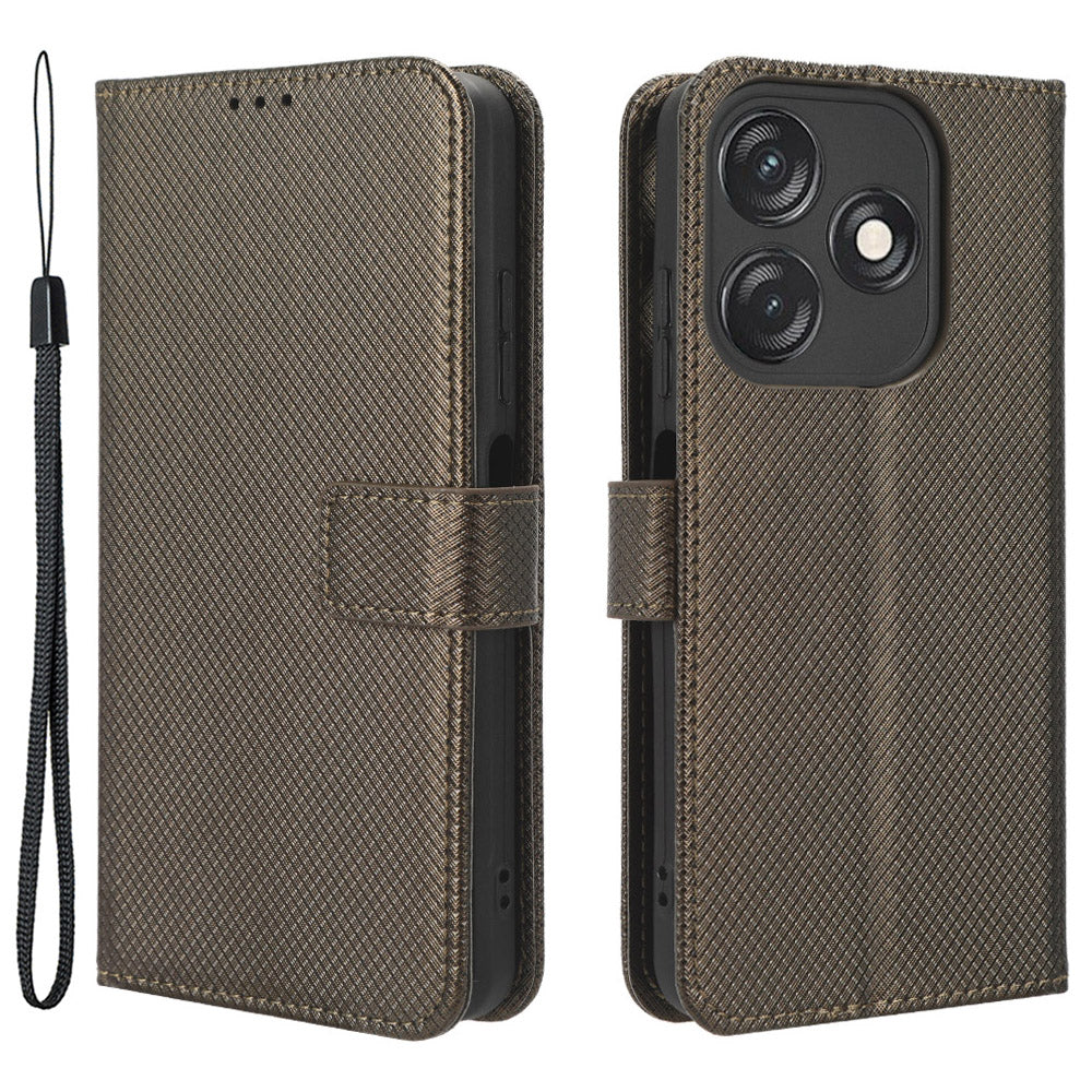 For Tecno Spark 10C 4G PU Leather+TPU Cell Phone Cover Diamond Texture Flip Stand Wallet Case