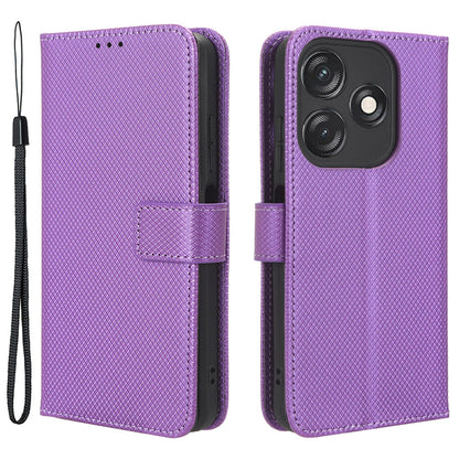 For Tecno Spark 10C 4G PU Leather+TPU Cell Phone Cover Diamond Texture Flip Stand Wallet Case
