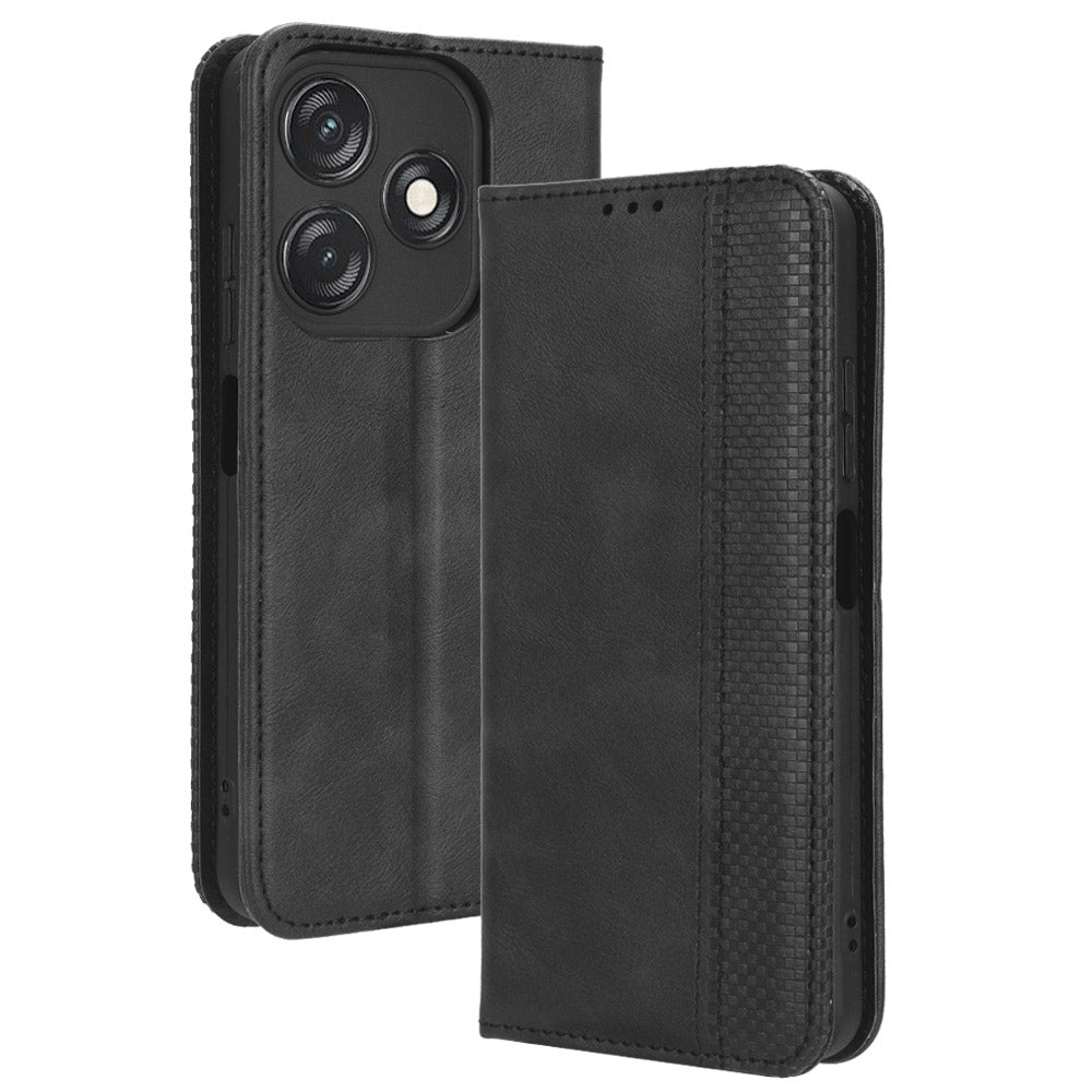 For Tecno Spark 10C 4G Wallet Phone Case Anti-Dust Stand PU Leather Protective Cover with Retro Texture