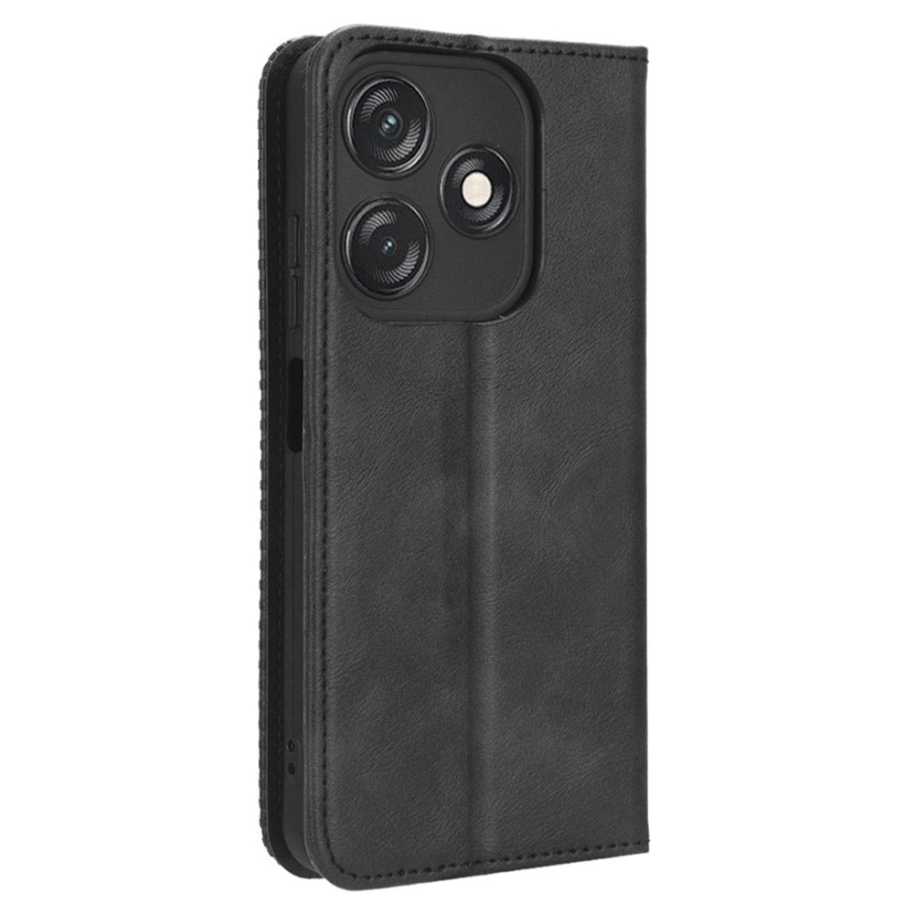 For Tecno Spark 10C 4G Wallet Phone Case Anti-Dust Stand PU Leather Protective Cover with Retro Texture