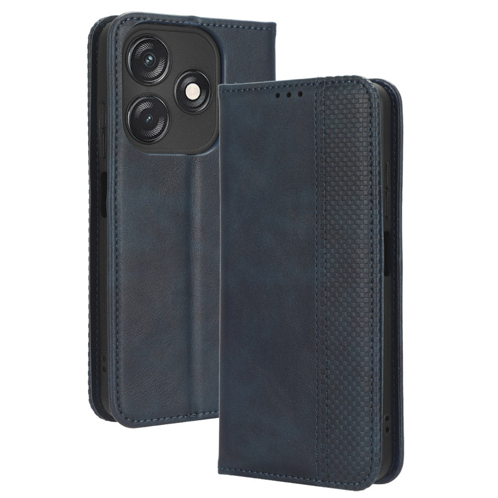 For Tecno Spark 10C 4G Wallet Phone Case Anti-Dust Stand PU Leather Protective Cover with Retro Texture