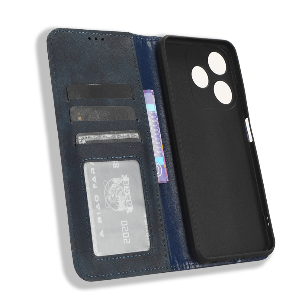 For Tecno Spark 10C 4G Wallet Phone Case Anti-Dust Stand PU Leather Protective Cover with Retro Texture