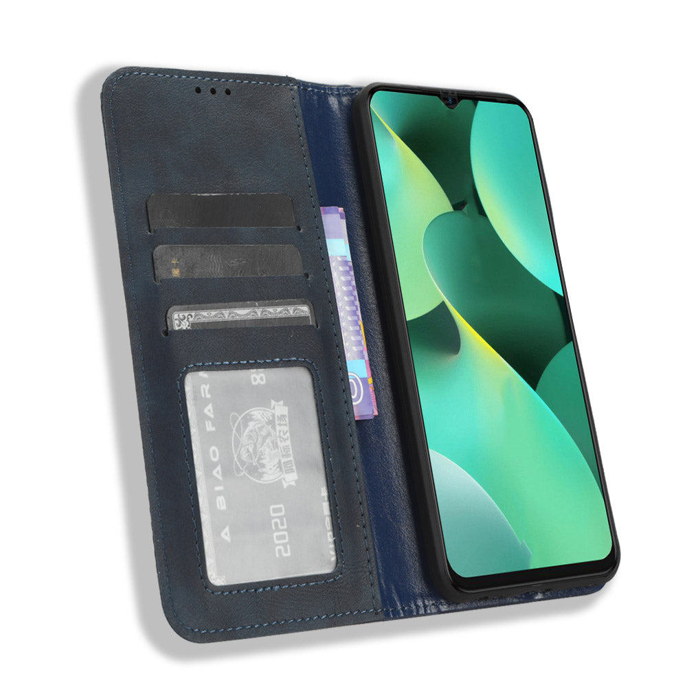 For Tecno Spark 10C 4G Wallet Phone Case Anti-Dust Stand PU Leather Protective Cover with Retro Texture