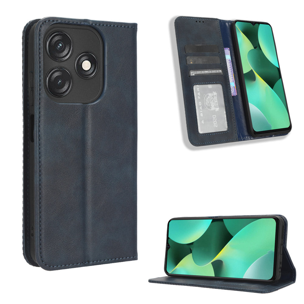 For Tecno Spark 10C 4G Wallet Phone Case Anti-Dust Stand PU Leather Protective Cover with Retro Texture