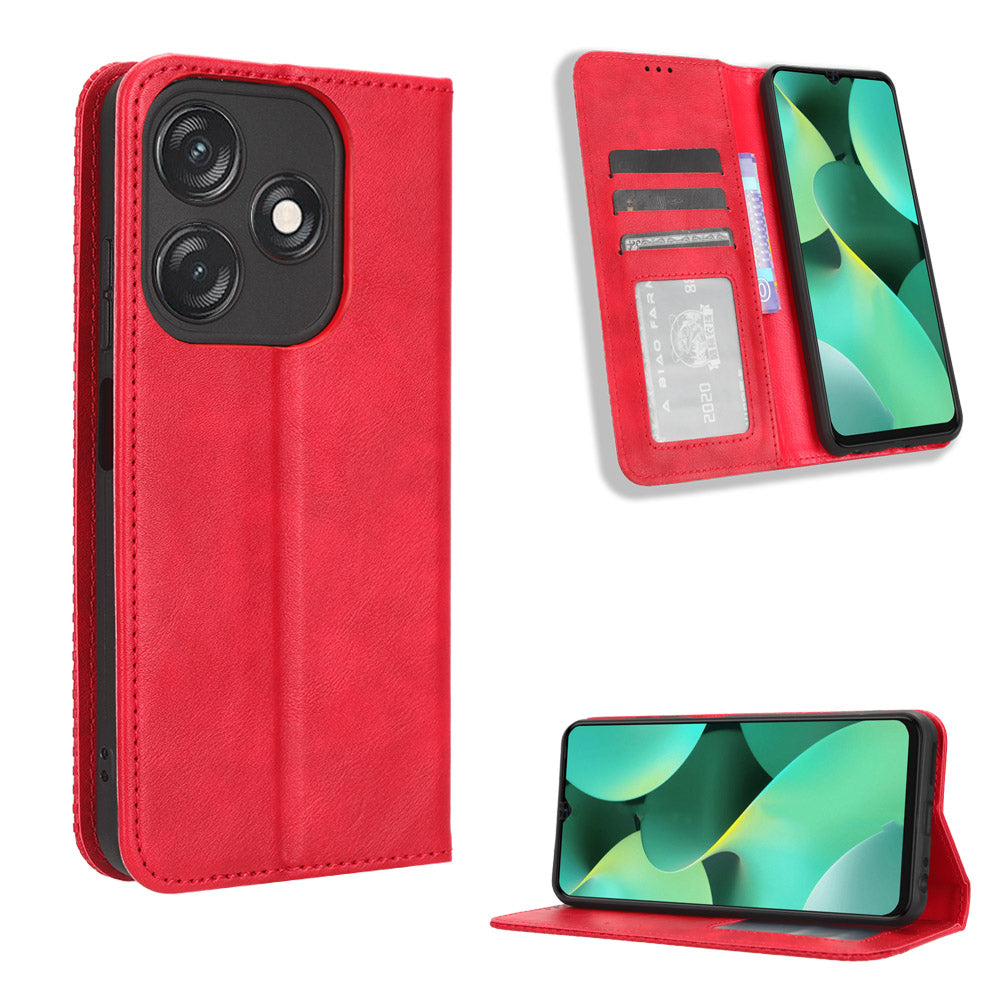 For Tecno Spark 10C 4G Wallet Phone Case Anti-Dust Stand PU Leather Protective Cover with Retro Texture