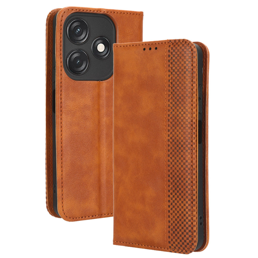 For Tecno Spark 10C 4G Wallet Phone Case Anti-Dust Stand PU Leather Protective Cover with Retro Texture