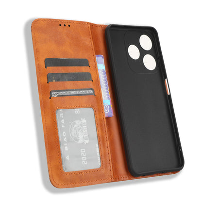 For Tecno Spark 10C 4G Wallet Phone Case Anti-Dust Stand PU Leather Protective Cover with Retro Texture