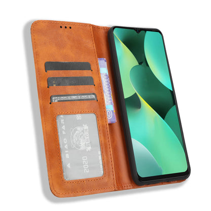 For Tecno Spark 10C 4G Wallet Phone Case Anti-Dust Stand PU Leather Protective Cover with Retro Texture