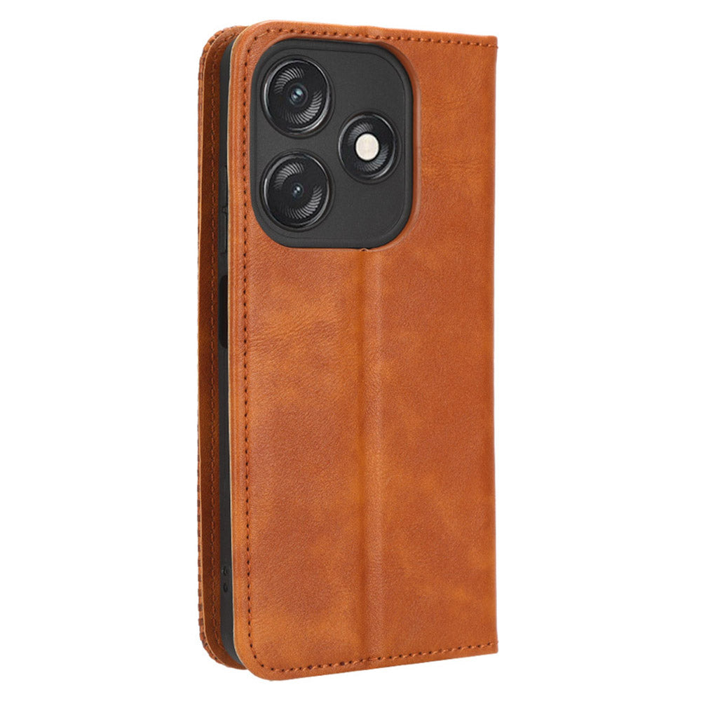 For Tecno Spark 10C 4G Wallet Phone Case Anti-Dust Stand PU Leather Protective Cover with Retro Texture