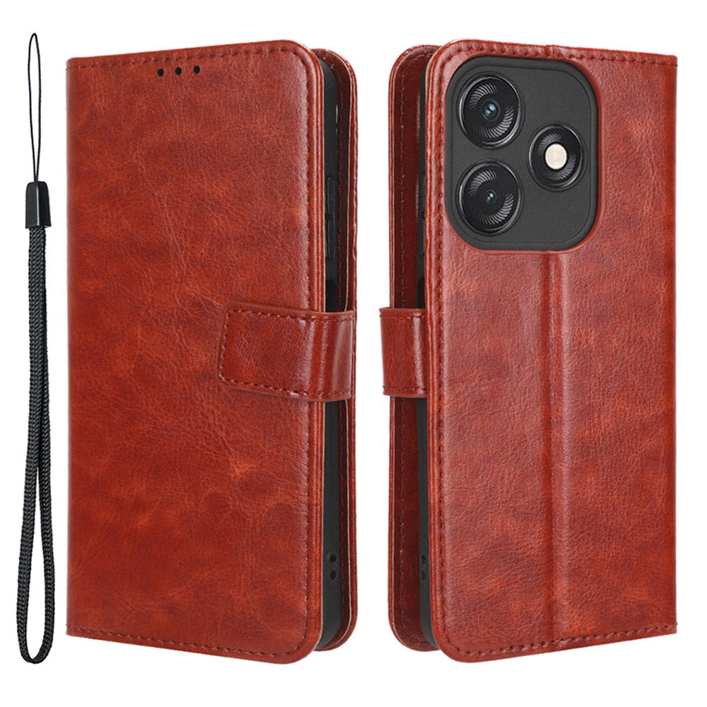 PU Leather Flip Cover for Tecno Spark 10C 4G Anti-Dorp Wallet Case Crazy Horse Texture Stand Phone Shell