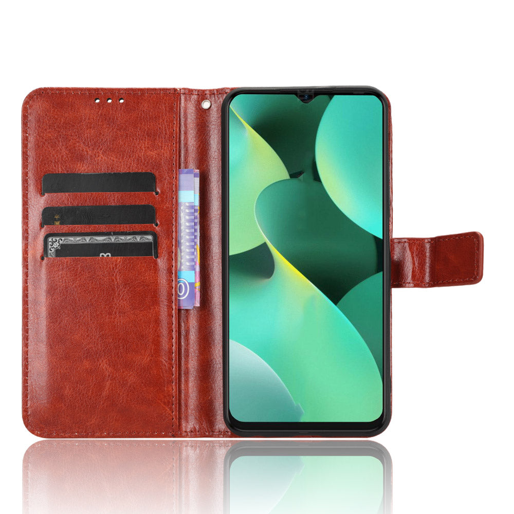 PU Leather Flip Cover for Tecno Spark 10C 4G Anti-Dorp Wallet Case Crazy Horse Texture Stand Phone Shell