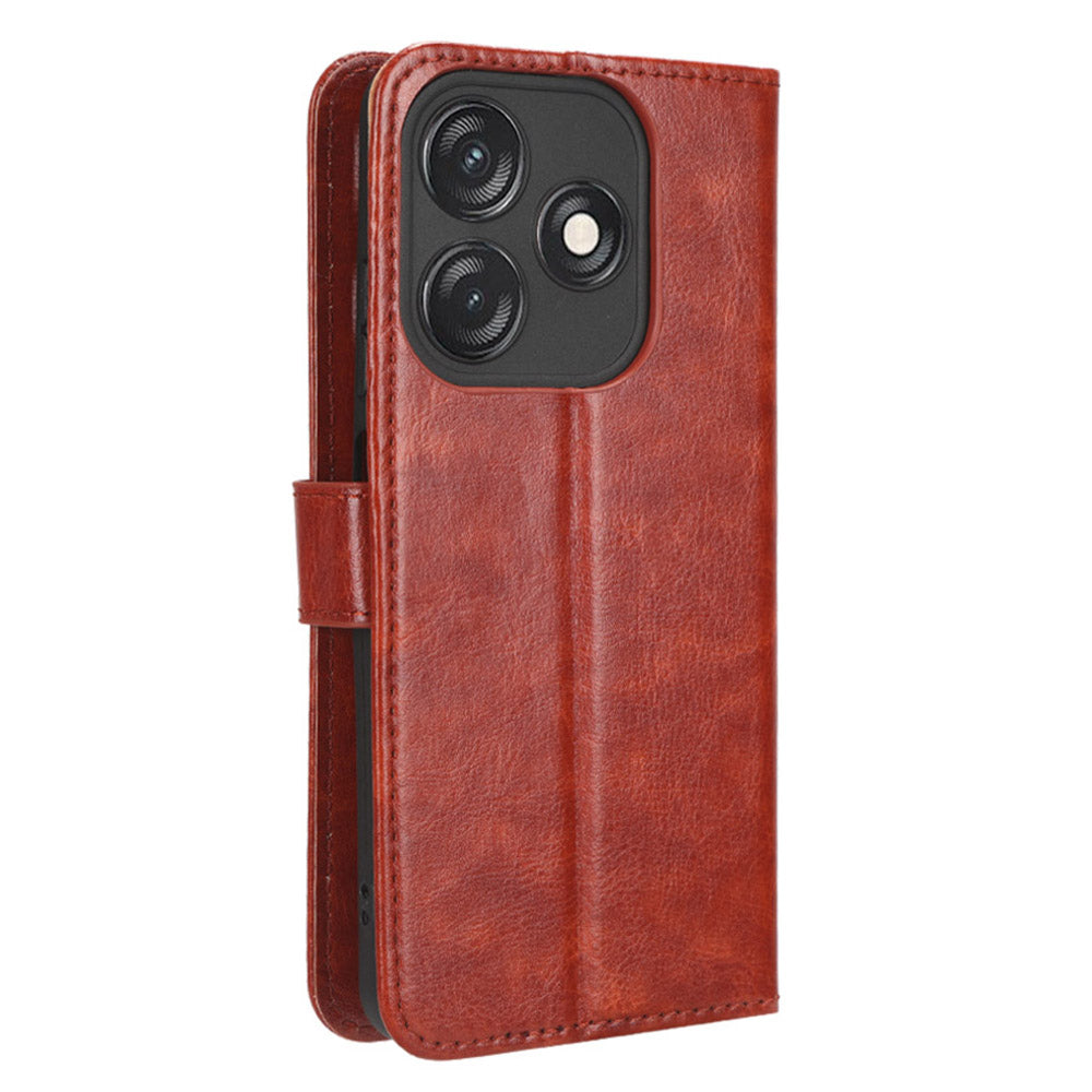 PU Leather Flip Cover for Tecno Spark 10C 4G Anti-Dorp Wallet Case Crazy Horse Texture Stand Phone Shell