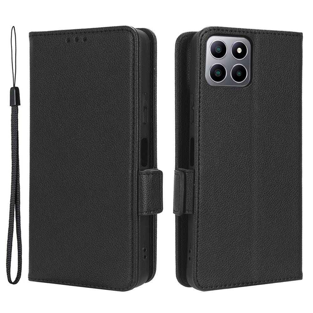 For Boost Mobile Celero 5G+ PU Leather Wallet Litchi Texture Protective Case Stand Phone Cover with Strap