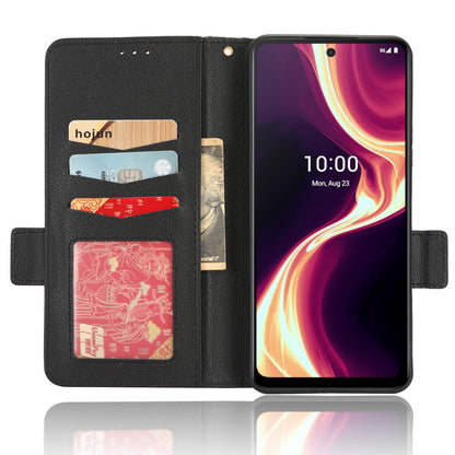 For Boost Mobile Celero 5G+ PU Leather Wallet Litchi Texture Protective Case Stand Phone Cover with Strap