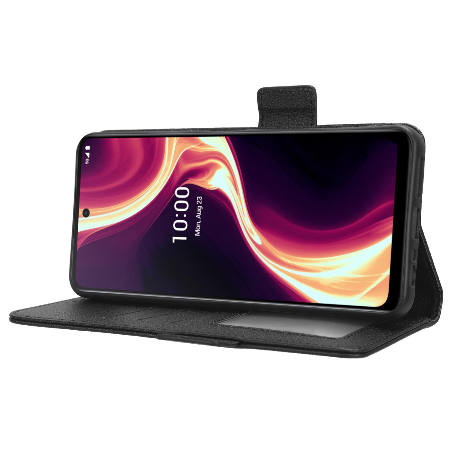 For Boost Mobile Celero 5G+ PU Leather Wallet Litchi Texture Protective Case Stand Phone Cover with Strap