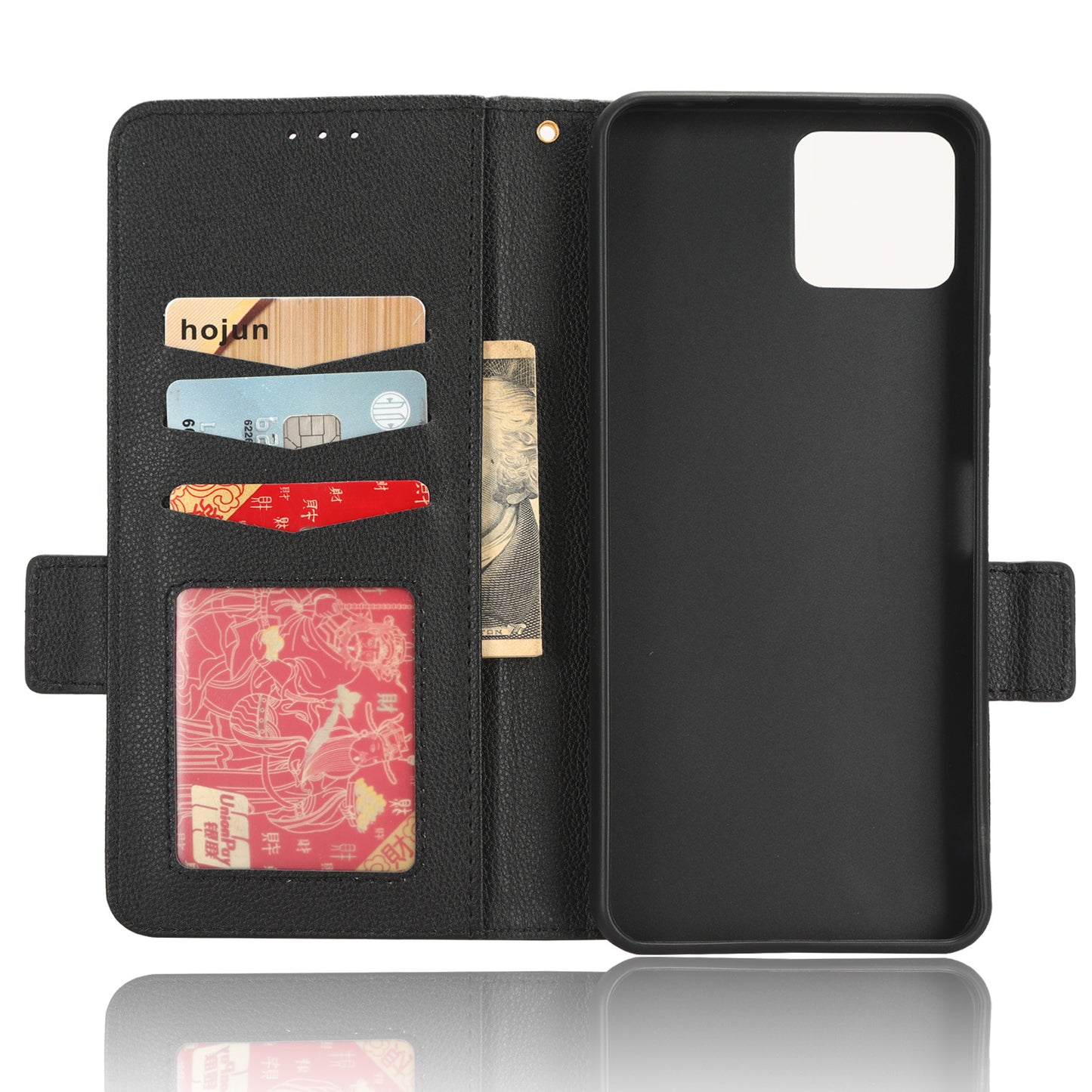 For Boost Mobile Celero 5G+ PU Leather Wallet Litchi Texture Protective Case Stand Phone Cover with Strap