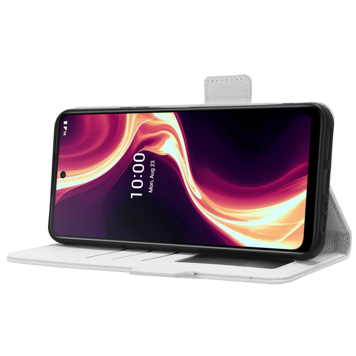 For Boost Mobile Celero 5G+ PU Leather Wallet Litchi Texture Protective Case Stand Phone Cover with Strap