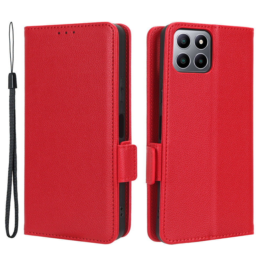 For Boost Mobile Celero 5G+ PU Leather Wallet Litchi Texture Protective Case Stand Phone Cover with Strap