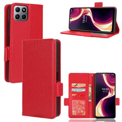 For Boost Mobile Celero 5G+ PU Leather Wallet Litchi Texture Protective Case Stand Phone Cover with Strap