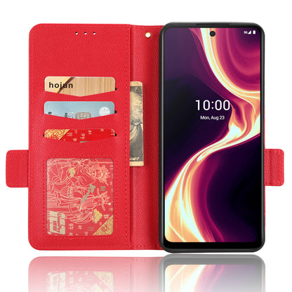 For Boost Mobile Celero 5G+ PU Leather Wallet Litchi Texture Protective Case Stand Phone Cover with Strap