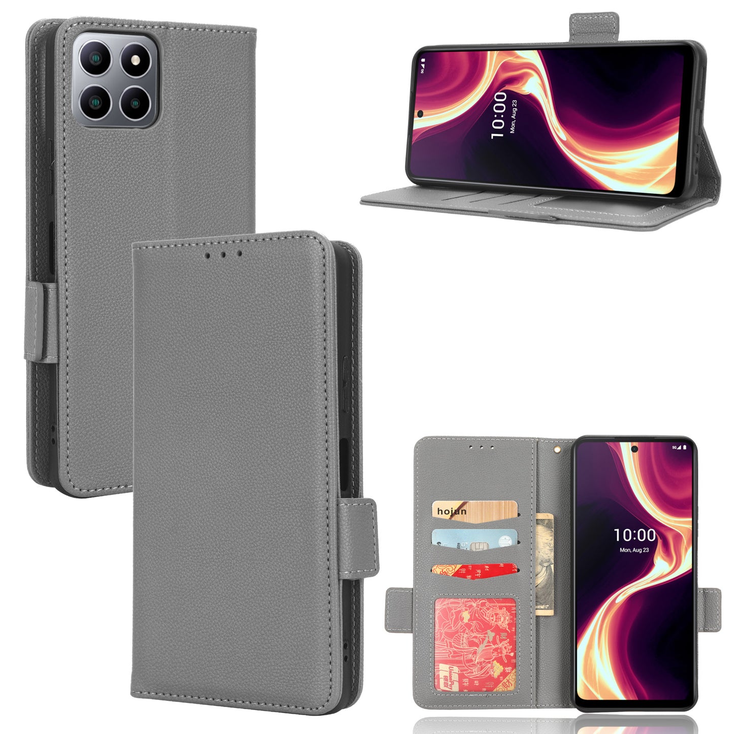 For Boost Mobile Celero 5G+ PU Leather Wallet Litchi Texture Protective Case Stand Phone Cover with Strap