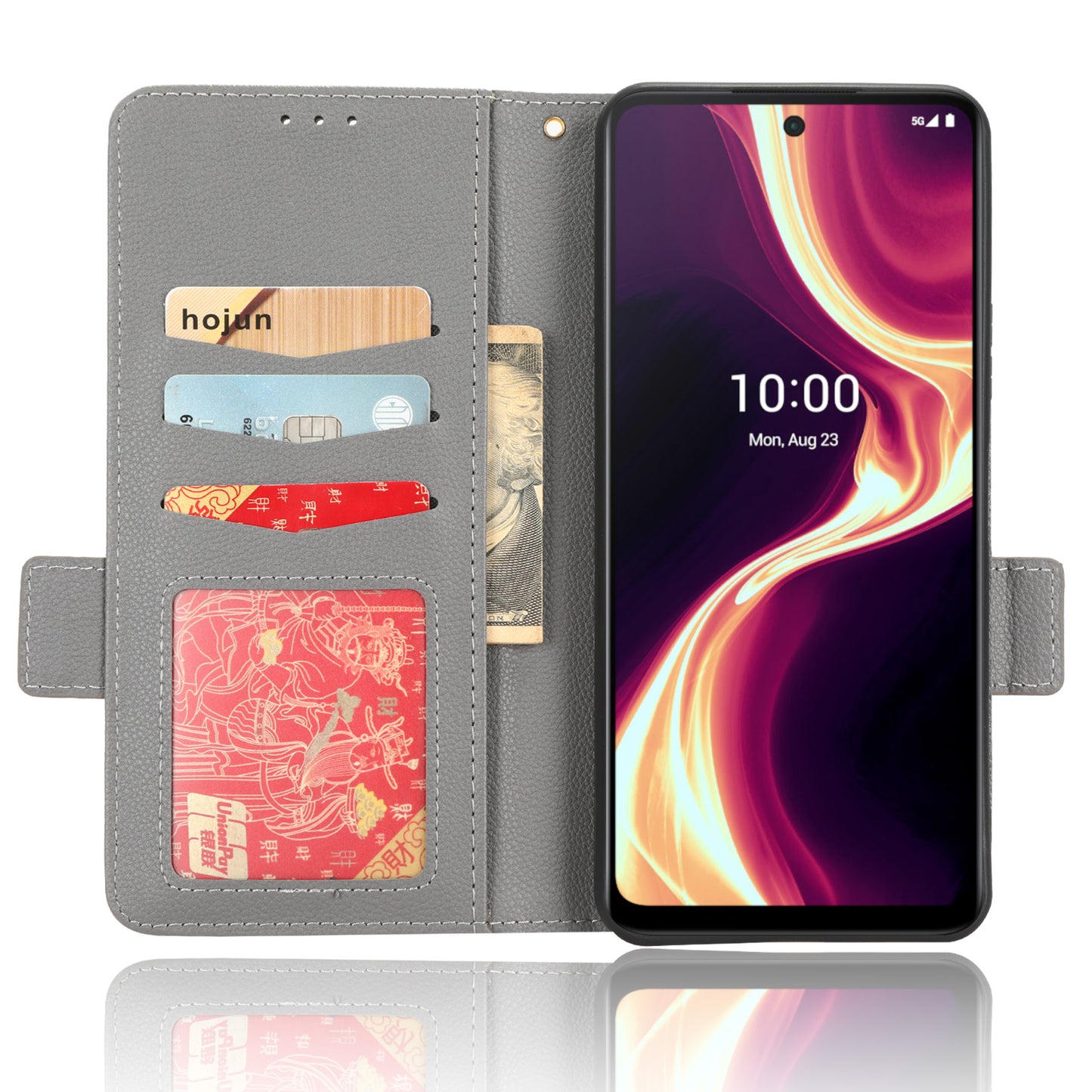 For Boost Mobile Celero 5G+ PU Leather Wallet Litchi Texture Protective Case Stand Phone Cover with Strap