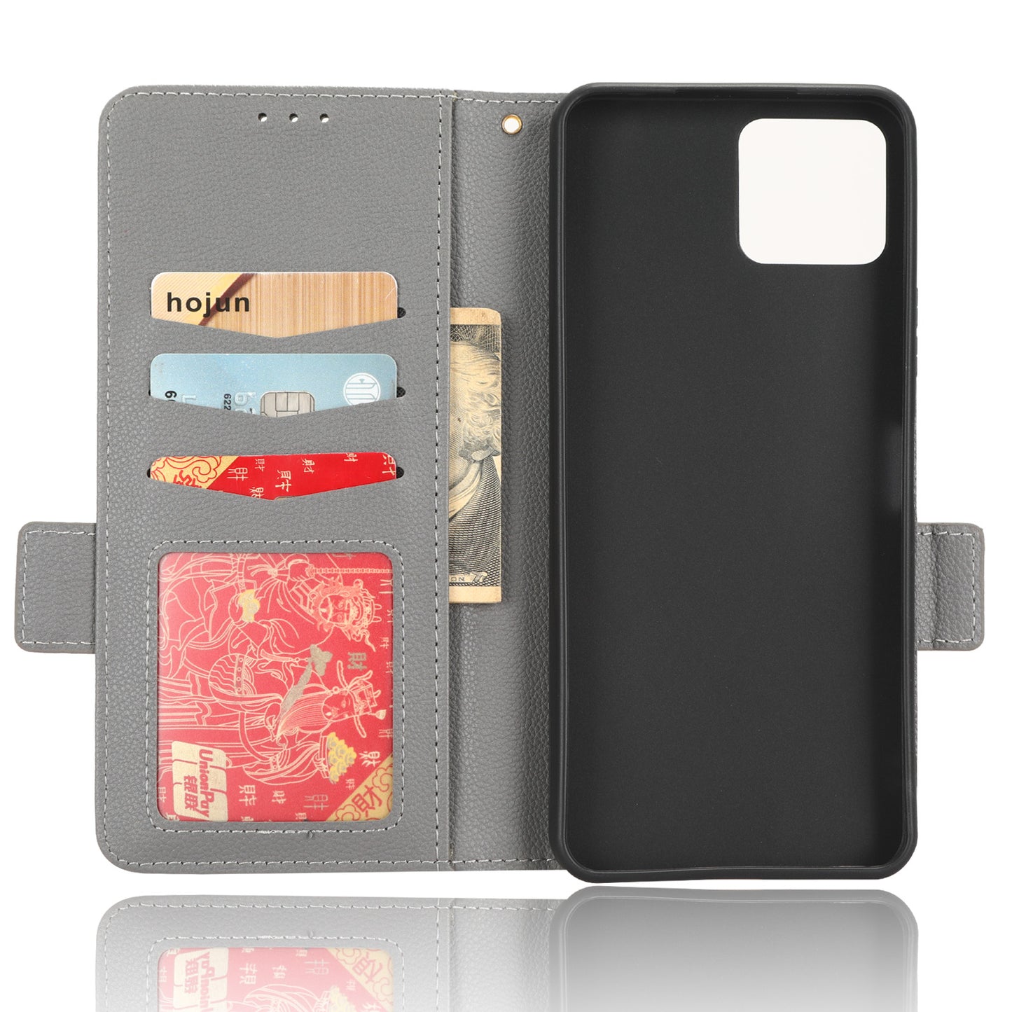 For Boost Mobile Celero 5G+ PU Leather Wallet Litchi Texture Protective Case Stand Phone Cover with Strap