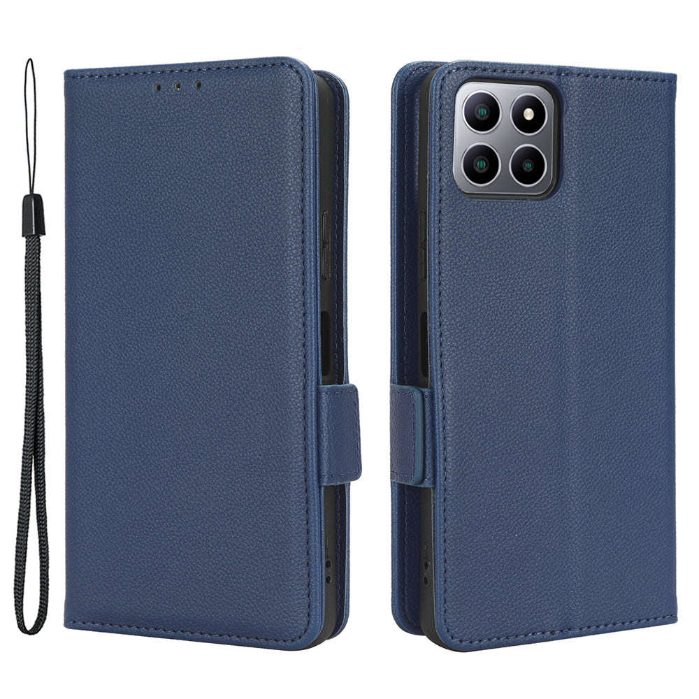 For Boost Mobile Celero 5G+ PU Leather Wallet Litchi Texture Protective Case Stand Phone Cover with Strap