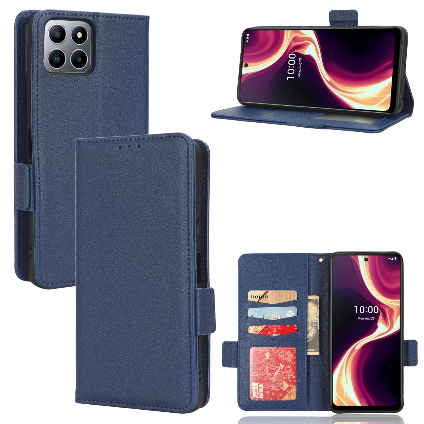 For Boost Mobile Celero 5G+ PU Leather Wallet Litchi Texture Protective Case Stand Phone Cover with Strap