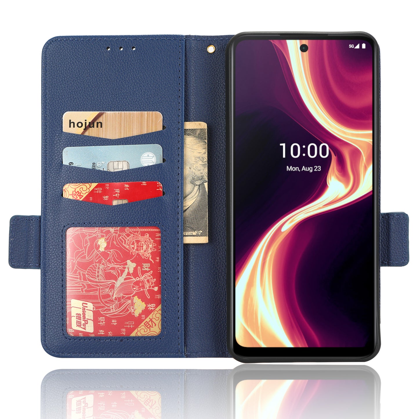 For Boost Mobile Celero 5G+ PU Leather Wallet Litchi Texture Protective Case Stand Phone Cover with Strap