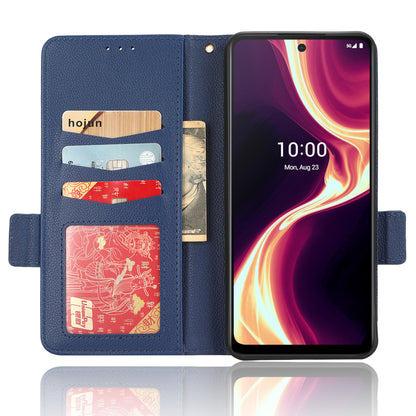 For Boost Mobile Celero 5G+ PU Leather Wallet Litchi Texture Protective Case Stand Phone Cover with Strap
