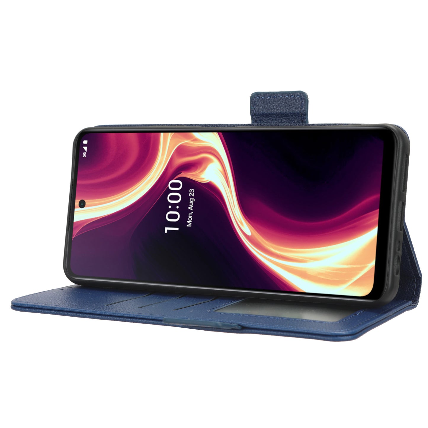 For Boost Mobile Celero 5G+ PU Leather Wallet Litchi Texture Protective Case Stand Phone Cover with Strap