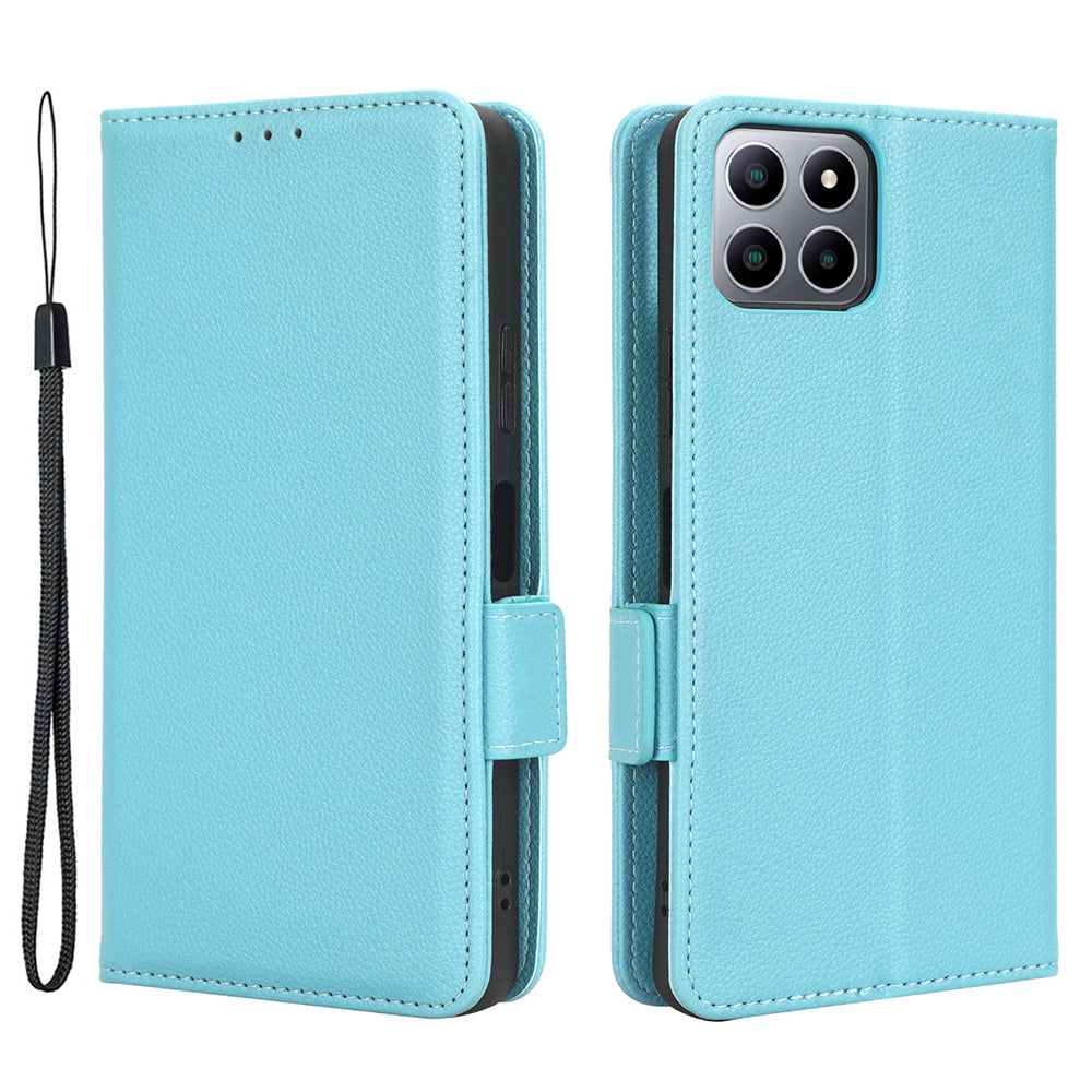 For Boost Mobile Celero 5G+ PU Leather Wallet Litchi Texture Protective Case Stand Phone Cover with Strap