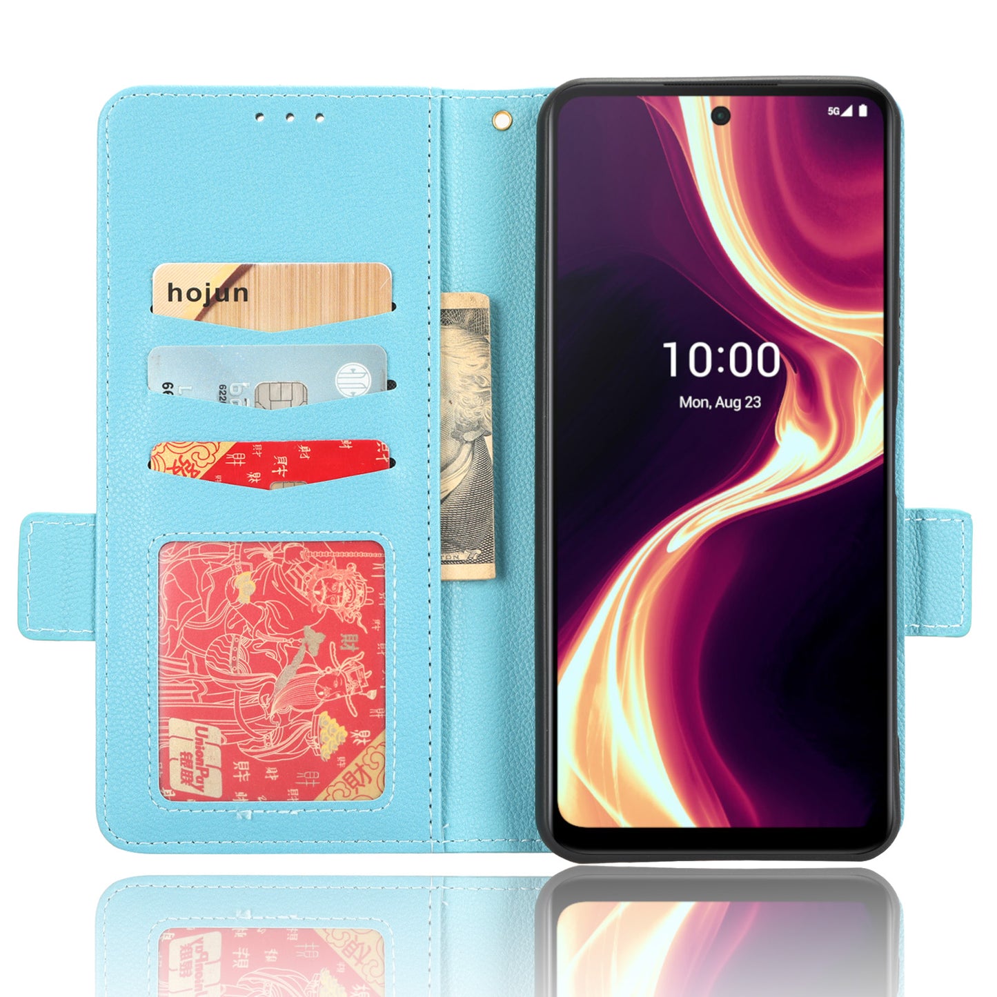 For Boost Mobile Celero 5G+ PU Leather Wallet Litchi Texture Protective Case Stand Phone Cover with Strap